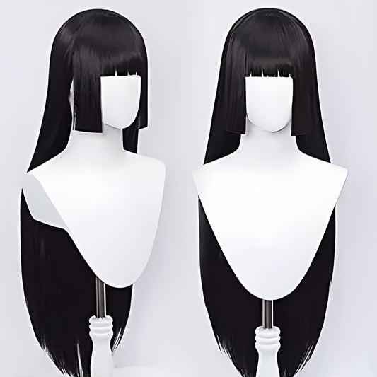 Ling Qi Gambling Abyss Snake Dream Black Long Straight Three Knife Qi Cos Wig