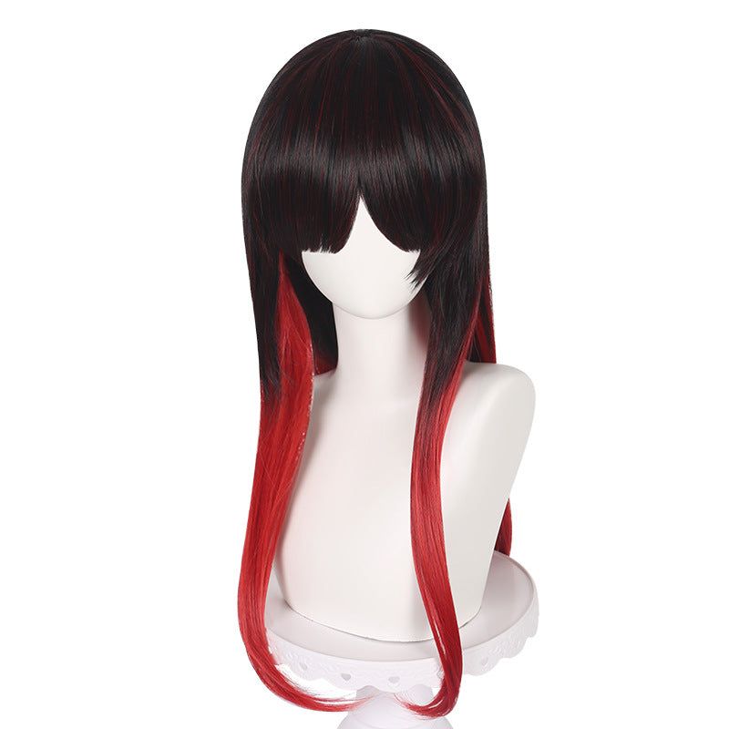 Lingqi windproof bell Winde Black COS Wig Black Red Long Straight COS Wig Factory Direct