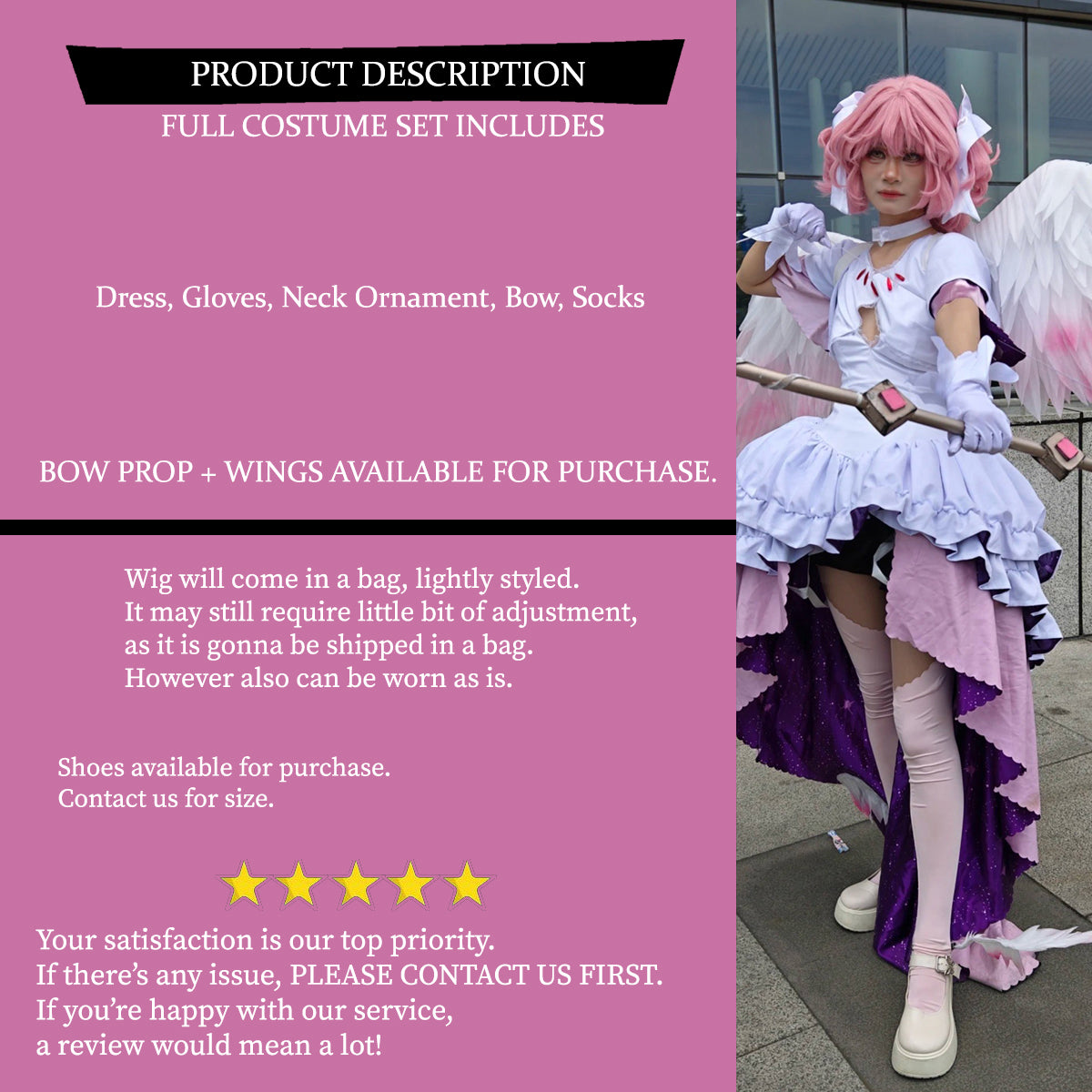 Madoka Kaname Angel Cosplay Costume Outfit, Anime Events, Character Outfit