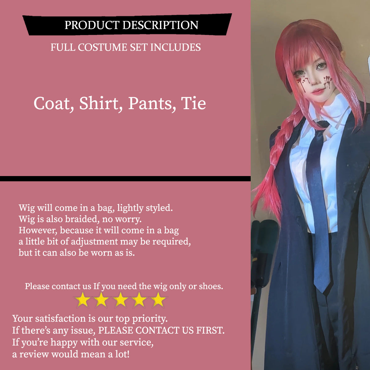 Makima Full Set with Trench Coat, Cosplay Costume Outfit, Anime Events, Character Outfit