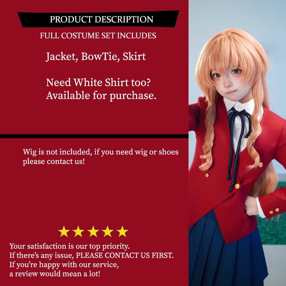 Tiger Dragon Toradora Cosplay Costume Outfit, Anime Events, Character Outfit