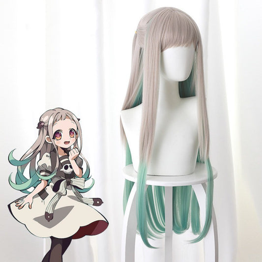 Earthbound boy Hanako-kun Baxun Ningning Silver gray micro curly gradient green long hair cos anime fake found goods