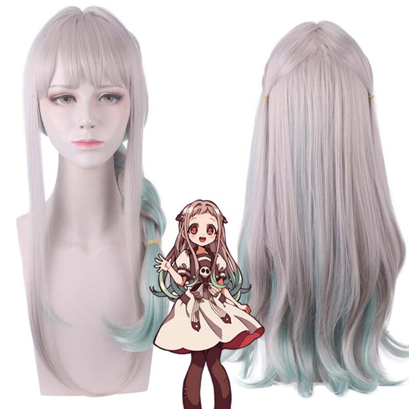 Earthbound boy Hanako-kun Baxun Ningning Silver gray micro curly gradient green long hair cos anime fake found goods