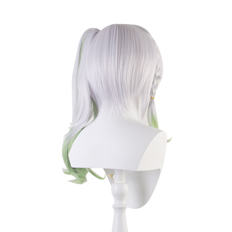 Ling Qi Genshin Meru Grass God Nasida Silver-white gradient pale green ponytail cos wig