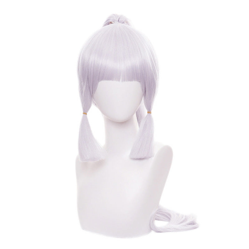 Genshin Impact Anime Kamisato Ayaka cos wig tiger mouth clip ponytail styling anime cos fake hair No need to trim the model