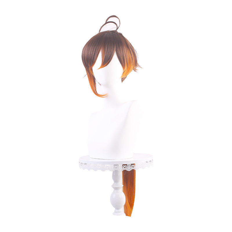 Ling Qi Genshin Zhongli cos wig God Rock Lord Master of the Hall of Death Mixed gradient braids