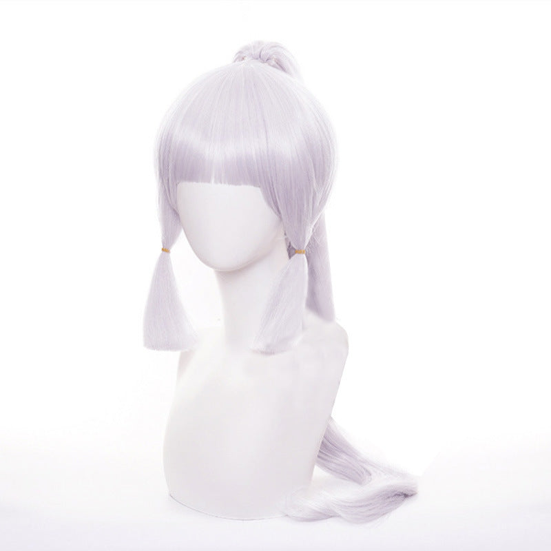 Genshin Impact Anime Kamisato Ayaka cos wig tiger mouth clip ponytail styling anime cos fake hair No need to trim the model