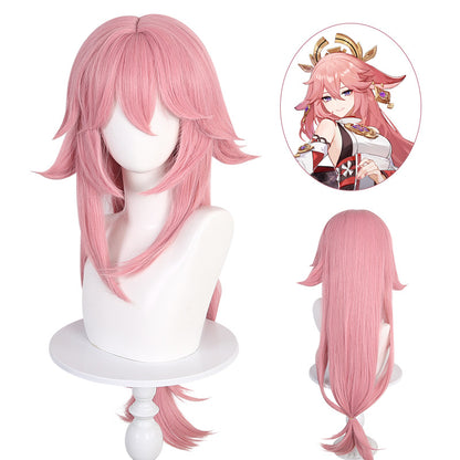 Genshin Impact Yae Miko cos wig Miss Inazuma Castle Fox Pink reverse shape fake fur in stock