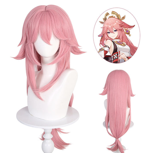 Genshin Impact Yae Miko cos wig Miss Inazuma Castle Fox Pink reverse shape fake fur in stock