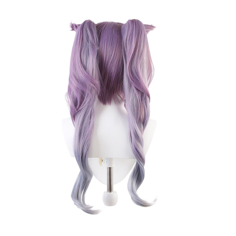 Genshin Impact Thunder Ni Fast Rain Keqing Wig Anime Game Keqing Cos Wig Double Ponytail Gradient Cat Ear Shape