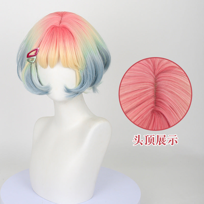 Ling Qi Infinite Lost Coffee COS Wig Simulated scalp top buckle shape gradient color fake found