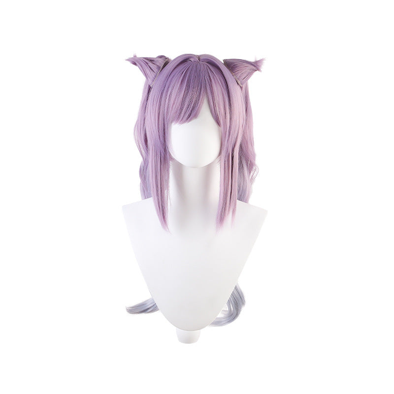 Genshin Impact Thunder Ni Fast Rain Keqing Wig Anime Game Keqing Cos Wig Double Ponytail Gradient Cat Ear Shape