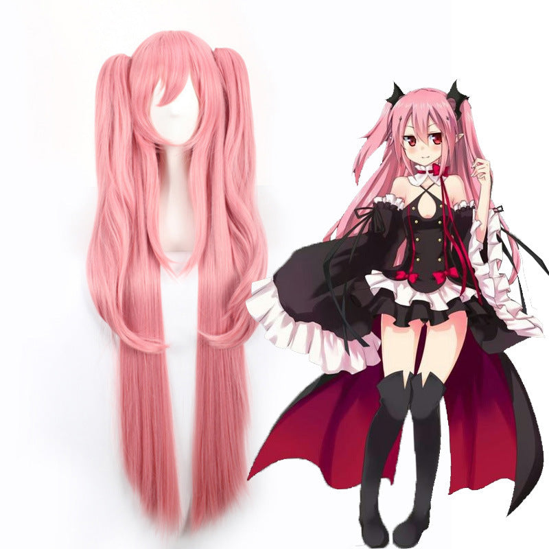 Ling Qi The end of the wig is a seraphic angel cosplay Krulu Tsepesi queen smoke pink tiger mouth clip wig