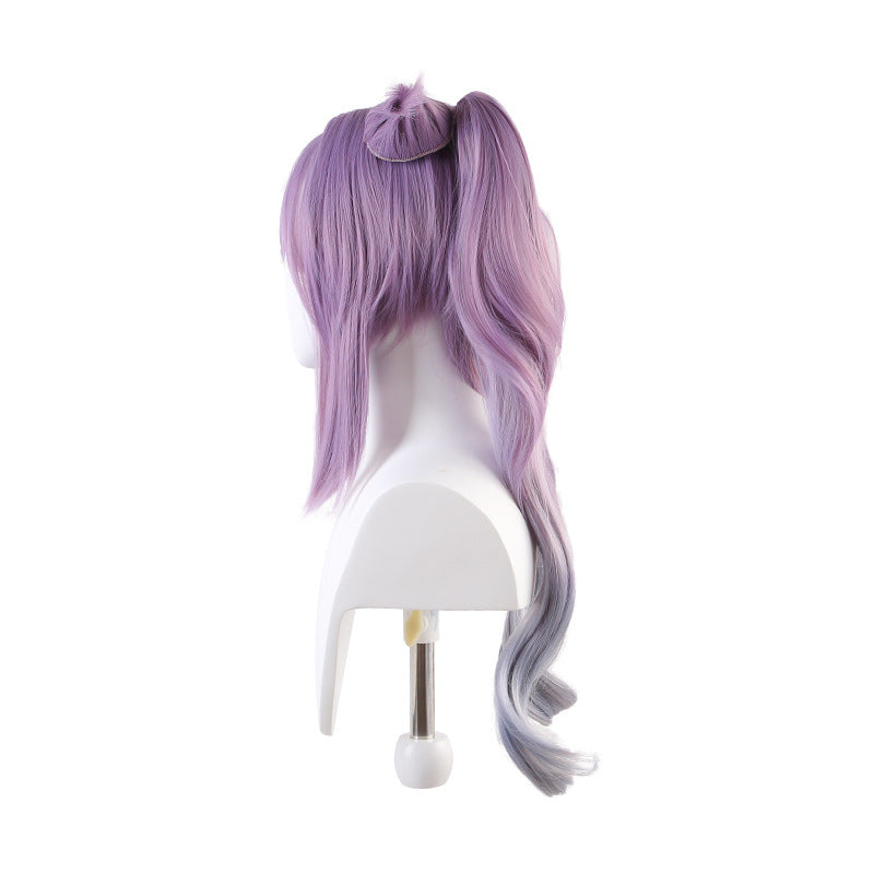Genshin Impact Thunder Ni Fast Rain Keqing Wig Anime Game Keqing Cos Wig Double Ponytail Gradient Cat Ear Shape