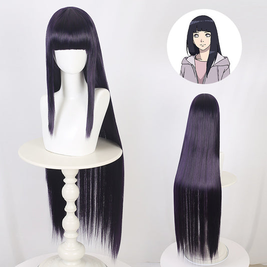 Ling Qi Naruto Hinata Hinata cos wig female dark blue costume long straight hair wind spread Hinata