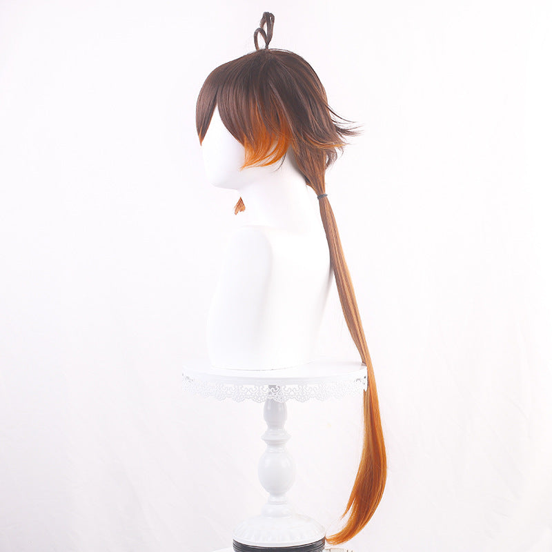 Ling Qi Genshin Zhongli cos wig God Rock Lord Master of the Hall of Death Mixed gradient braids