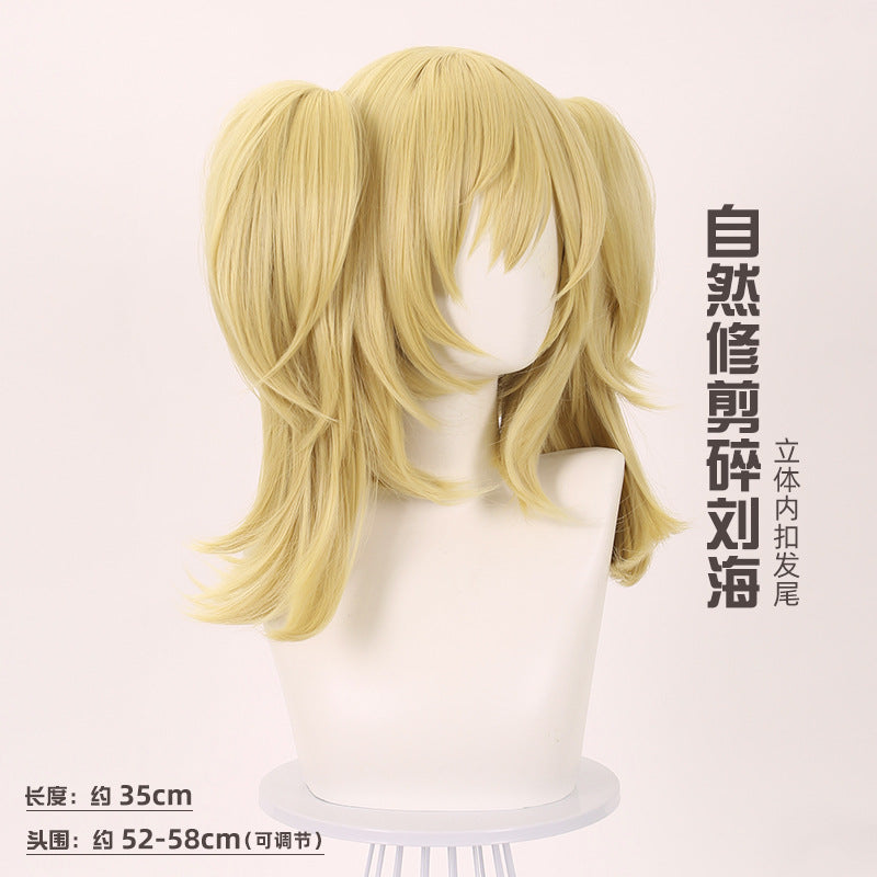 Lingqi Absolute Zone Zero Bernice White COS Wig Card Double Ponytail Split Tiger Mouth Clip Artificial Scalp Top
