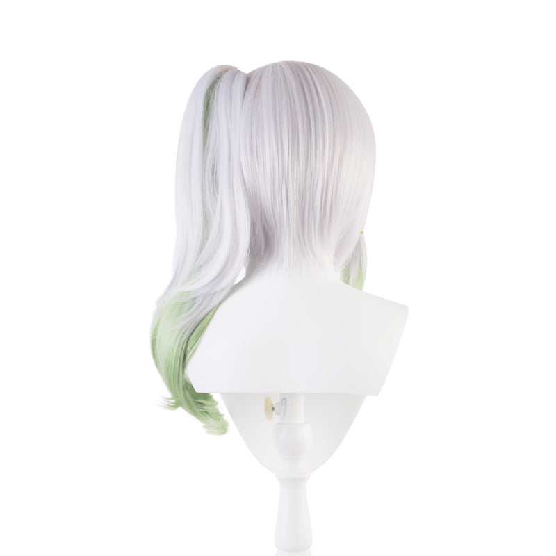 Ling Qi Genshin Meru Grass God Nasida Silver-white gradient pale green ponytail cos wig