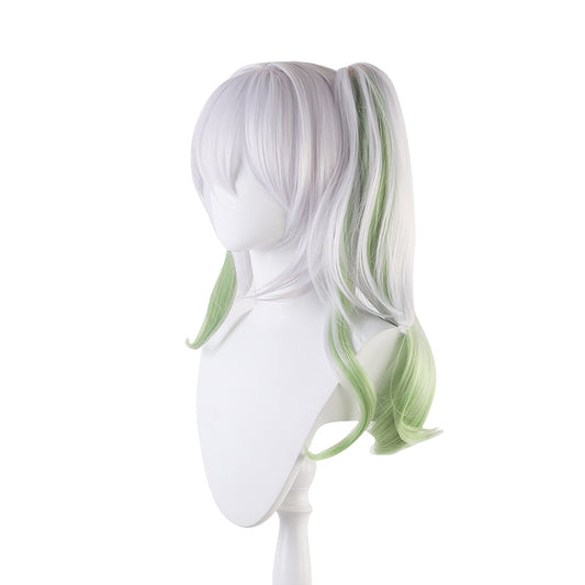 Ling Qi Genshin Meru Grass God Nasida Silver-white gradient pale green ponytail cos wig