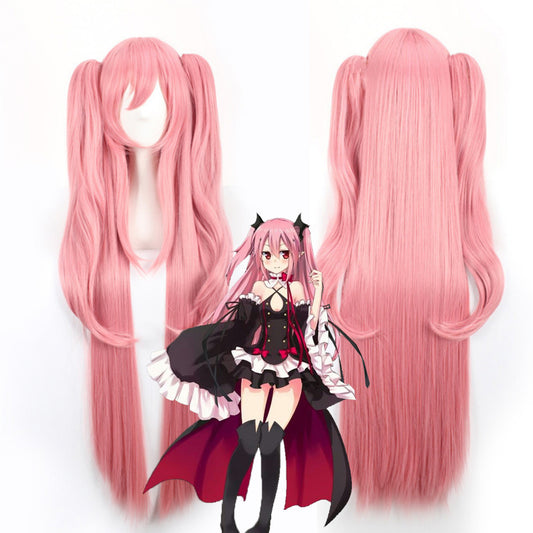 Ling Qi The end of the wig is a seraphic angel cosplay Krulu Tsepesi queen smoke pink tiger mouth clip wig