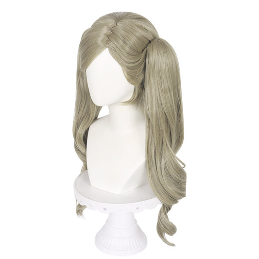 Ling Qi Persona High Curly Apricot Artificial Scalp Tiger Mouth Clip Double Ponytail Cos Wig