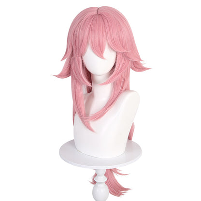 Genshin Impact Yae Miko cos wig Miss Inazuma Castle Fox Pink reverse shape fake fur in stock