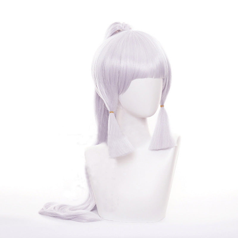 Genshin Impact Anime Kamisato Ayaka cos wig tiger mouth clip ponytail styling anime cos fake hair No need to trim the model