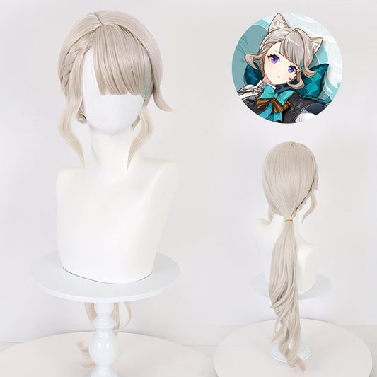 Lingqi Genshin Impact Lynette cos wig side braids long hair highlight dye imitation scalp factory direct sales
