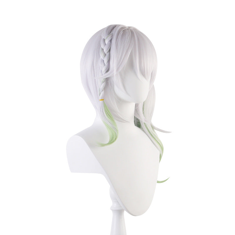 Ling Qi Genshin Meru Grass God Nasida Silver-white gradient pale green ponytail cos wig