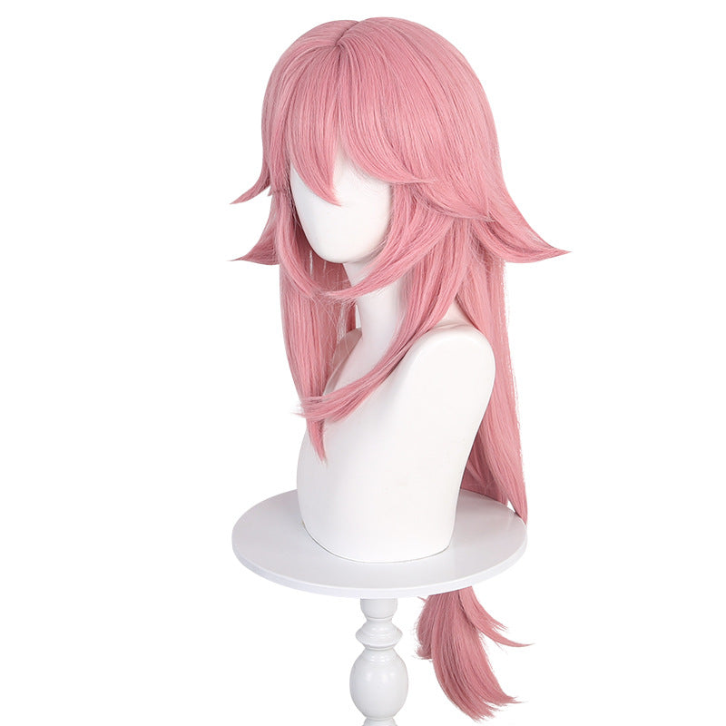 Genshin Impact Yae Miko cos wig Miss Inazuma Castle Fox Pink reverse shape fake fur in stock