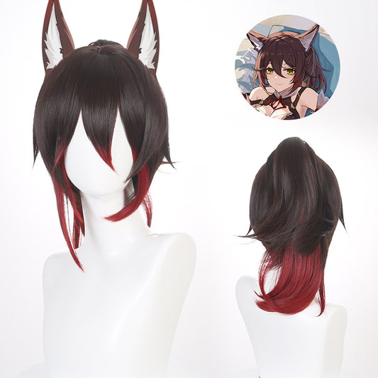 Ling Qi Honkai Star Dome Railway Cloud Stop Cos Wig Gradient Single Ponytail Tiger Mouth Clip Cosplay Wig