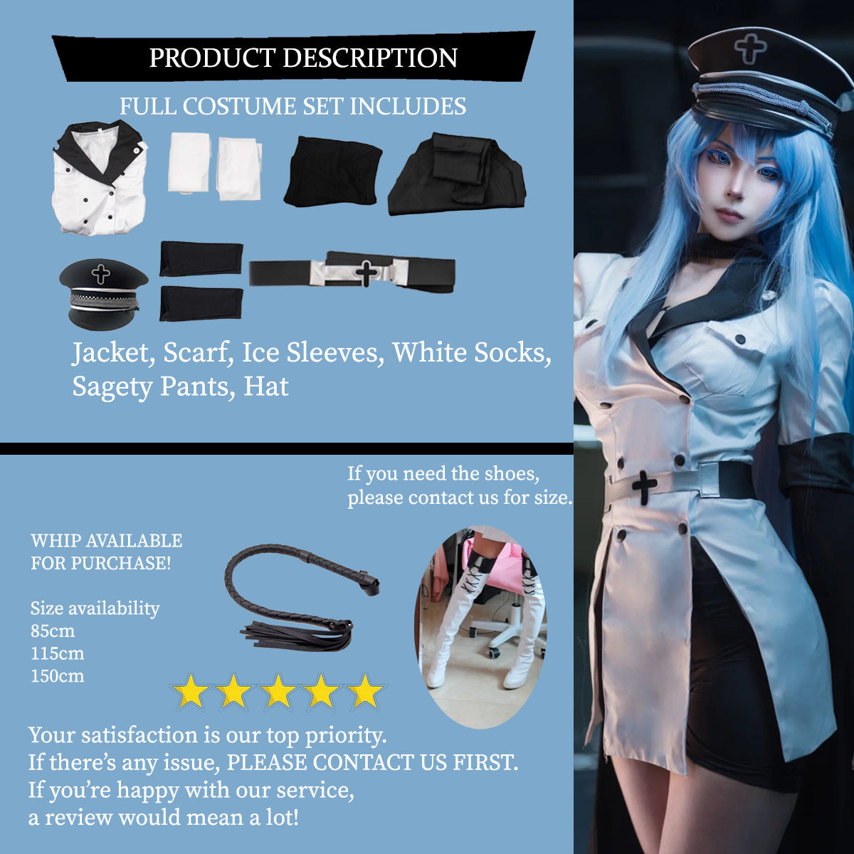 Esdeath Cosplay Costume Outfit, Anime Events, Character Outfit