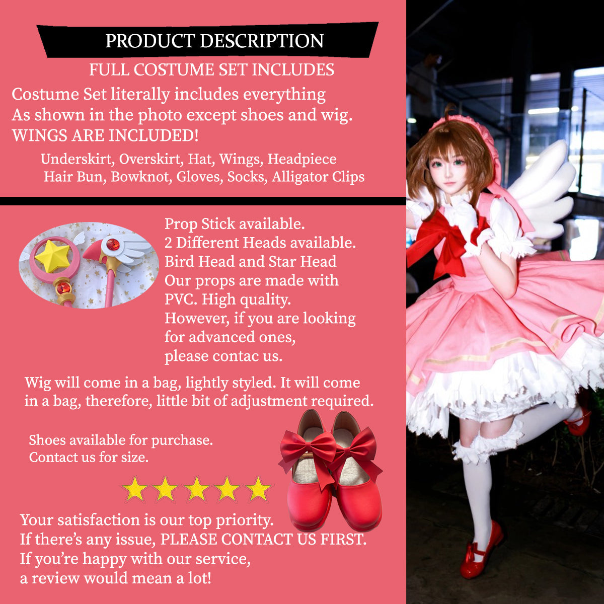 Sakura Complete Set With Wings Cosplay Costume Outfit, Anime Events, Character Outfit