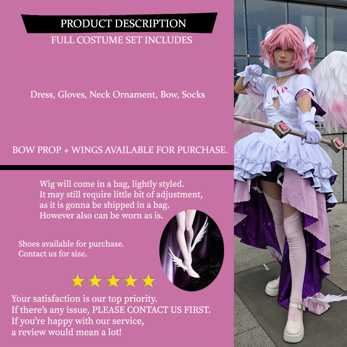 Madoka Kaname Angel Cosplay Costume Outfit, Anime Events, Character Outfit