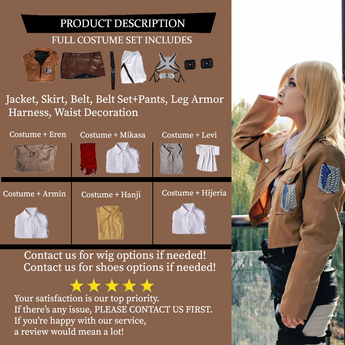 AoT Survey Corps Mikasa Levi Hange Eren Armin, Cosplay Costume Outfit, Anime Events, Character Outfit